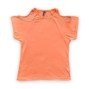 Sweaty Betty Orange Burnout Short Sleeve Cold Shoulder Top Size XL